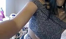 Collar-Wearing Cutie Shows Off Her Lovely Big Tits With Dildo