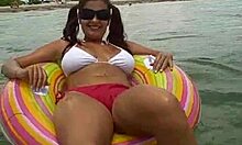 Perfect girl with great ass enjoying in the water, teasing her big tits?