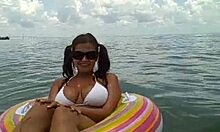 Perfect girl with great ass enjoying in the water, teasing her big tits?