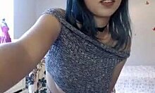 Collar-Wearing Cutie Shows Off Her Lovely Big Tits With Dildo