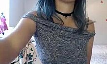 Collar-Wearing Cutie Shows Off Her Lovely Big Tits With Dildo