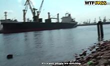 Amateur brunette couple explores outdoor public spots