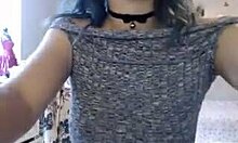 Collar-Wearing Cutie Shows Off Her Lovely Big Tits With Dildo