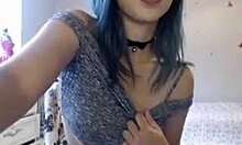 Collar-Wearing Cutie Shows Off Her Lovely Big Tits With Dildo