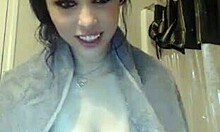 Naughty camgirl fucks toy in bathroom