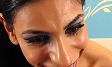 Hairy pussy hottie shoves giant toy up her ass!