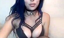 Lingerie-clad webcam girlfriend shows off her big natural tits and shaved pussy