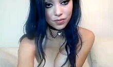 Fishnets-wearing amateur GF fucks her pussy with a toy on webcam, showing big natural tits and big ass