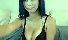 Busty Blue-Haired Girlfriend Showcasing Big Natural Tits and Ass with Dildo