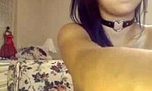 Collar-Wearing Amateur GF Feels Wild Showing Big Natural Tits on Webcam with Dildo