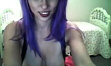 purple-haired busty girlfriend being really naughty with toys on webcam