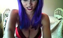 Purple-Haired Girlfriend Shows Off Her Sexy Rack, Teasing with Toys on Webcam