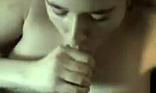 Does this brunette girlfriend use her boobs to jack off her partner?