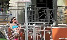 pretty whore in sunglasses fucks ass riding doggystyle on bed while texting boyfriend