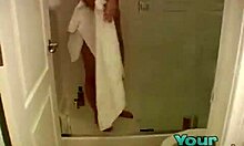 Horny blonde girlfriend getting prepared in the shower for her porn affair