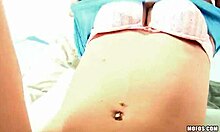 Naughty blonde babe gets filmed fingering her shaved pussy