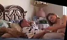 Lusty couple starts their porn adventure with riding and kissing on blue bed