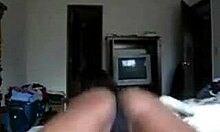 Hey, dark chocolaty gal dances in lingerie on bed