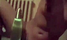 Extremely horny gal shoves big dildo in cunt 😈