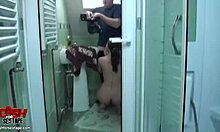 I watched couple fucking wildly on stairways, blowjob and cumshot on tits