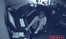 Horny chick spreads pussy and masturbates at office