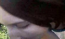 Her heart pounding, the brunette ex-girlfriend performs blowjob and masturbation, revealing shaved pussy and natural tits