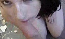 Her heart pounding, the brunette ex-girlfriend performs blowjob and masturbation, revealing shaved pussy and natural tits