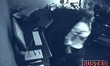 Horny chick spreads pussy and masturbates at office