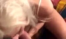 pretty blonde babe sucks cock in pov wearing thong