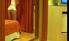 Leggy teen strips butt naked in bedroom mirror