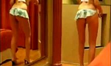 Leggy teen strips butt naked in bedroom mirror