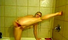 Flexible Gal Spreading Asshole, Masturbating with Dildo in Bathroom