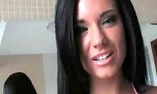 brunette in shower shows off her curves