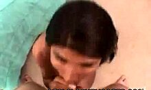 cunt with big smile starts sucking dick in pov