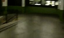 Curly haired honey needs a penis in public on her knees