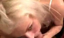 pretty blonde babe sucks cock in pov wearing thong