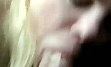 Blonde girlfriend sucks cock in car for cum