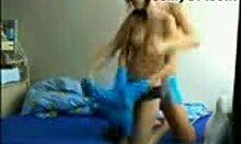 Pig-tailed brunette feels slammed in doggystyle by partner