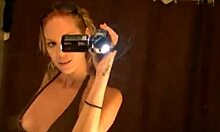 Kinky barbie masturbates her pink pussy in front of mirror