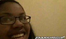 ebony girl with glasses deepthroats big cock pov