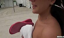 Enticing Slut Shows Tits In Public And Sucks Cock