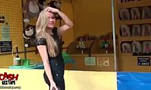 fancy blonde bitch strips naked slowly at her outdoor picnic