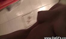 Petite 18+ brunette teases shaved pussy in bathroom mirror