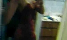 Naughty teen with natural tits undresses in mirror for solo show