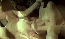 Amateur brunette babe uses her small breasts to jack off her partner on the sofa