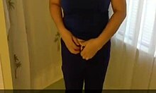 Chubby girl undresses in shower