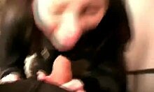 Lovely brunette girlfriend sucks cock with eyes closed in pov