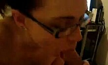 Babe in glasses performs intense blowjob on pov during amateur porno