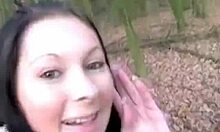 Outdoor brunette prostitute sucks cock and gets fucked!