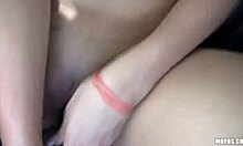 big tits girl spreads ass in car, horny and masturbating with toys... oops, i mean trouble!